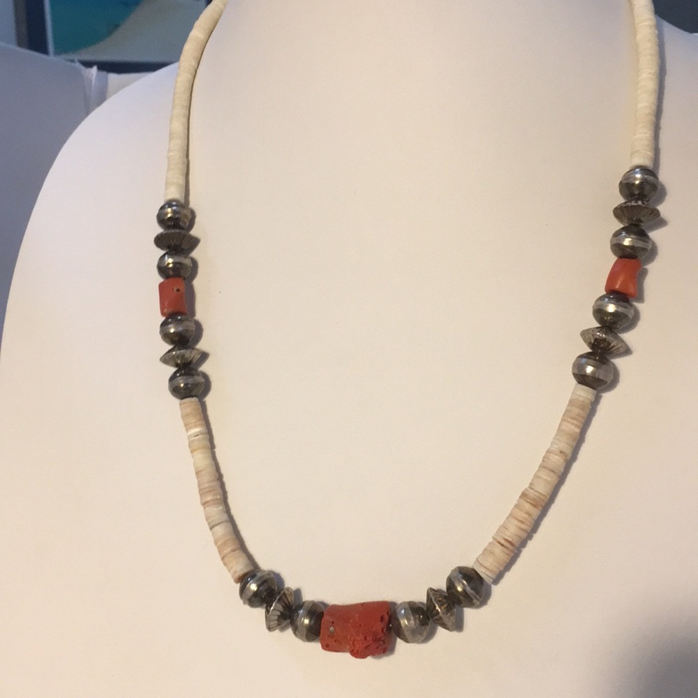 Vintage Bohemian Style Coral & Shell Necklace